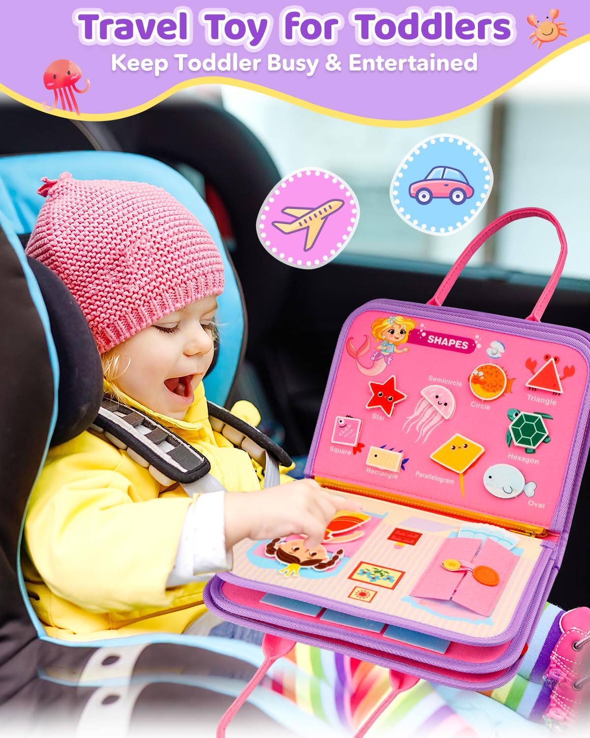 Safeli Toddler Busy Board, Montessori Toys For 1 2 3 Year Old Girl Birthday Gifts - Educational Busy Book, Kids Sensory Toy, Pre