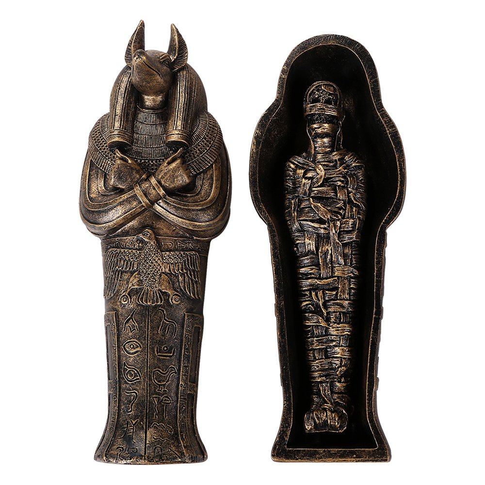 Pacific Giftware Ancient Egyptian Artifact Collectible God Of Underworld Anubis Sarcophagus Coffin W/Mummy Insert Figurine 5.5 Inch L
