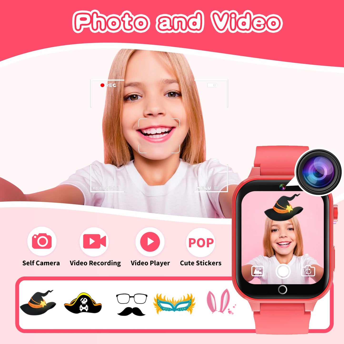 Kids Smart Watch Gift For Girls Age 4-12, 26 Games Hd Touch Screen Kids Watches With Video Camera Music Player Pedometer 12/24 Hr Educational Toys Birthday Gifts For Girls Ages 6 7 8 9 10