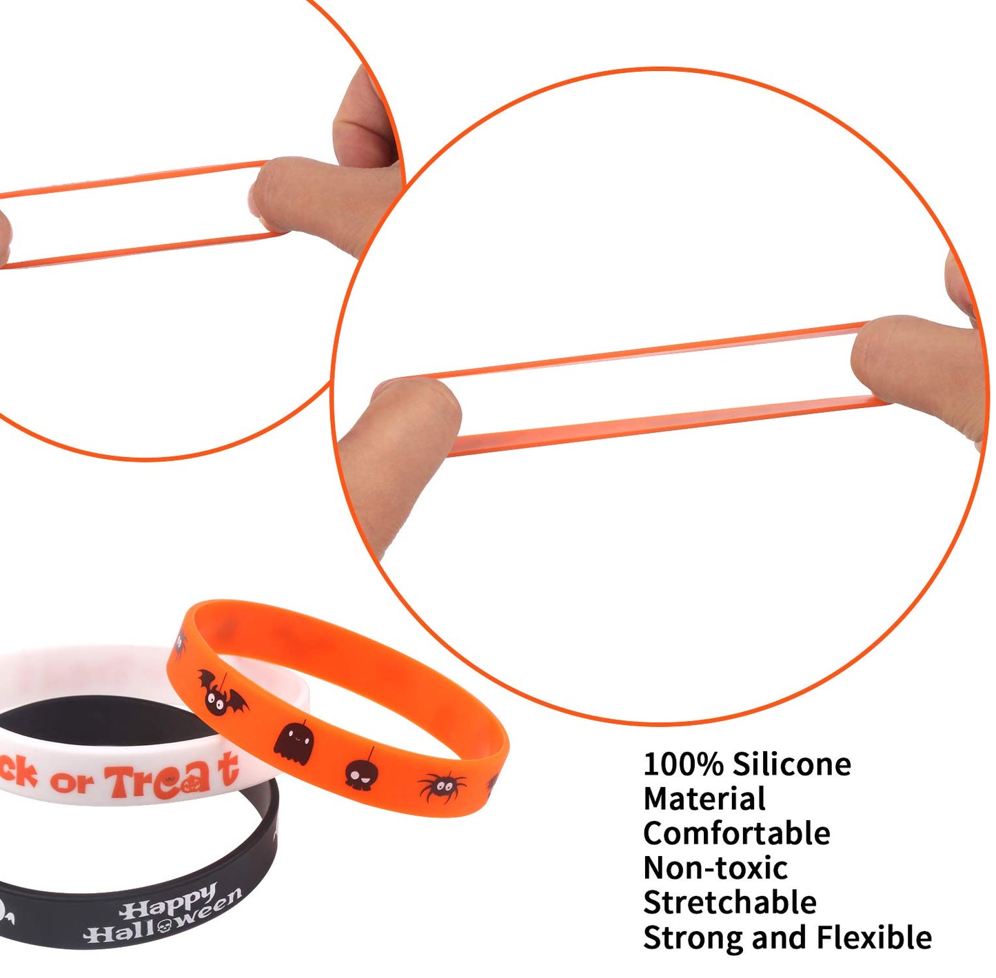 CCINEE 36pcs Rubber Wristbands 6 Novelty Halloween Pattern Silicone Bracelets Rubber Bands for Halloween Party Bag Filler Supply