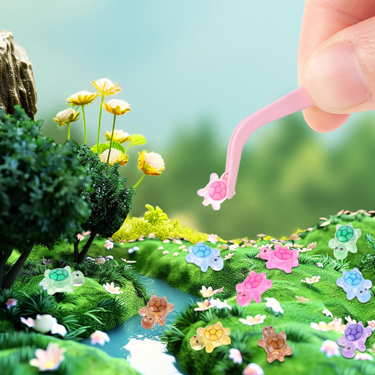 WOZADU 300 PCS Tiny Turtles for Crafts Luminous Mini Resin Turtles Dollhouse Miniatures Mini Animals for Fairy Garden Micro Landscaping Decoration