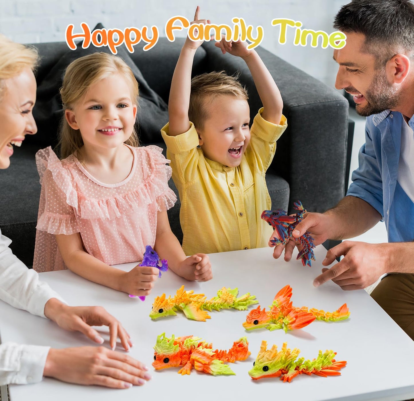 GHIAKQYT 8PCS 3D Printed Dragon Toys  Articulated Dragon Fidget Toy Flexible Desk Pets  3D Printed Animals Toys Gift for Kids mature-themed Home Office Decor