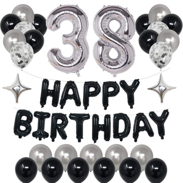 Naninuneno 38Th Black Silver Birthday Party Decorations For Men Women, Happy 38 Birthday Party Supplies With Black Happy Birthda