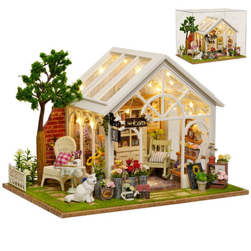 Diy Miniature House Kit, Wooden Garden Mini House With Furniture & Led Light, Creative Dollhouse Kit, Model Building Kit For Adu