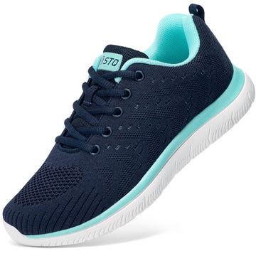 Stq Womens Tennis Shoes Lightweight Breathable Walking Shoes Fashion Sneakers With Arch Support Navy Blueaqua Us 85