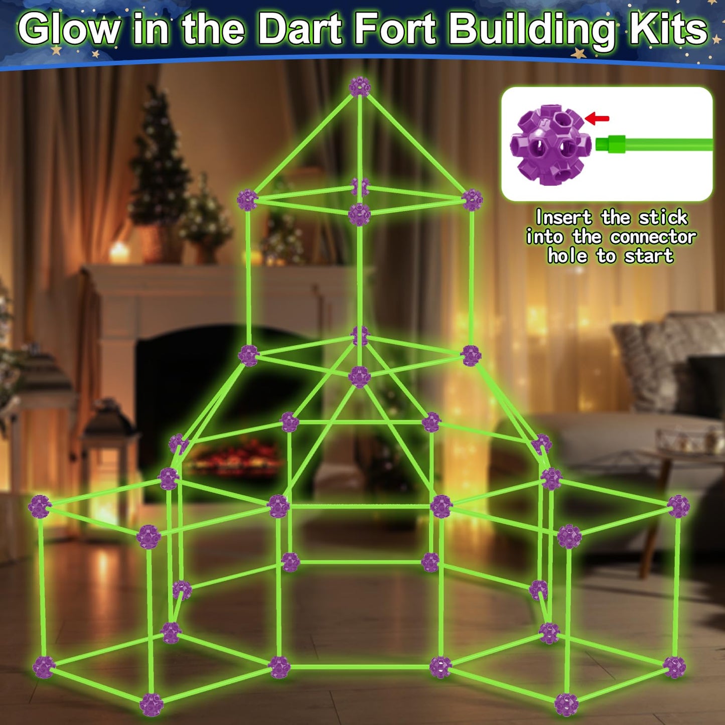 V-Opitos 140 Pack Glow in The Dart Fort Building Kits for Kids Age 4  5  6  7  8+ Years Old  STEM Building Toys for DIY Castles  Tunnels  Ideal Christmas  Birthday Gifts for Boys & Girls