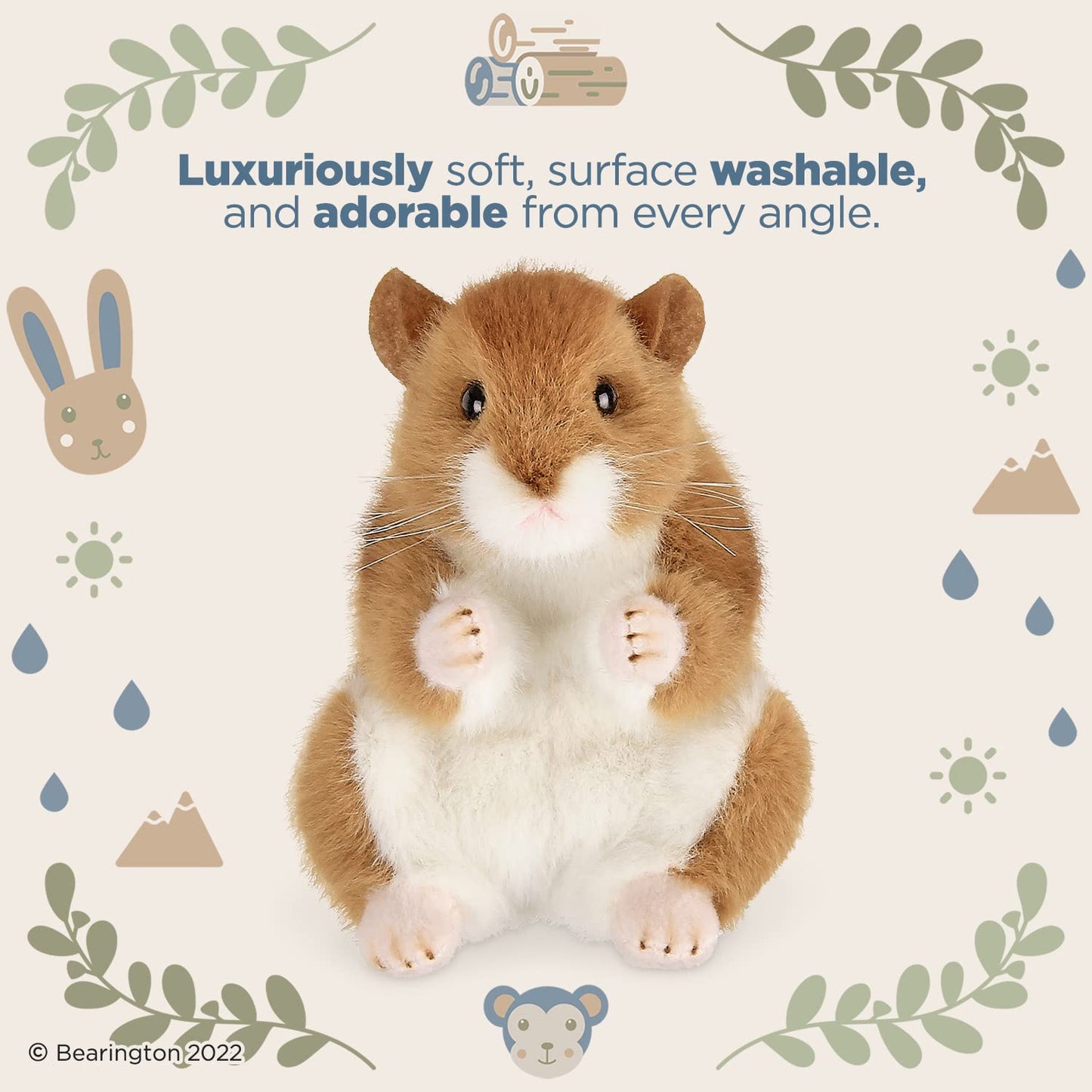 Bearington Collection 6" Plush Hamster Toy - Realistic Soft Fur, Machine Washable, Cuddly Gift for Kids and Animal Lovers