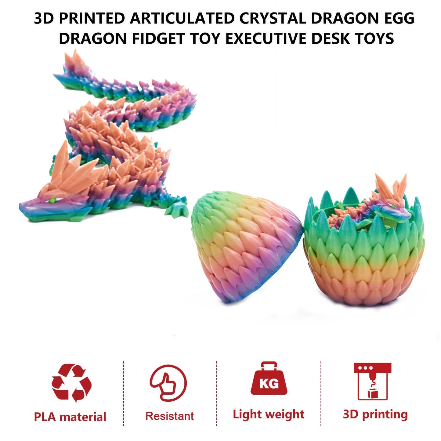 Exqdynm 3D Printed Dragon Egg Toy 12'' Crystal Articulated Dragon Decor Collectible