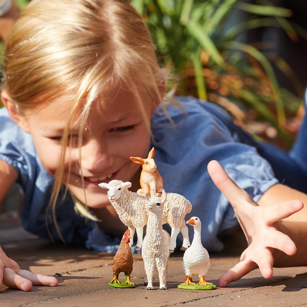 Schleich Farm World 5-Piece Farm Animal Toy Set - Llama, Rabbit, Sheep, Hen & Goose - Colorful Plastic Toys for Kids Ages 3+ - Model 77536