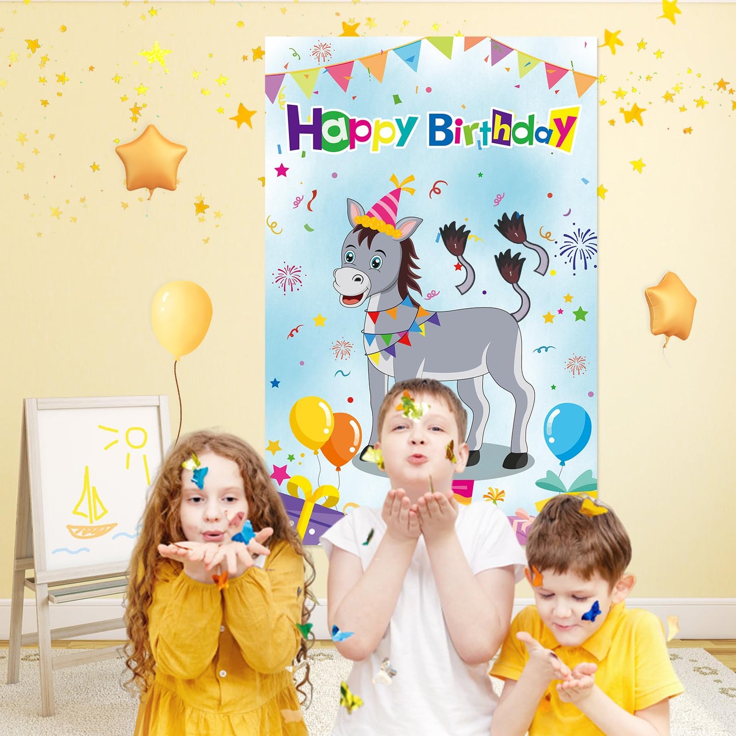 Eaezerav Pin The Tail On The Donkey Birthday Party Game With 50 Pcs Tails Large Donkey Games Poster For Kids Birthday Party Supp