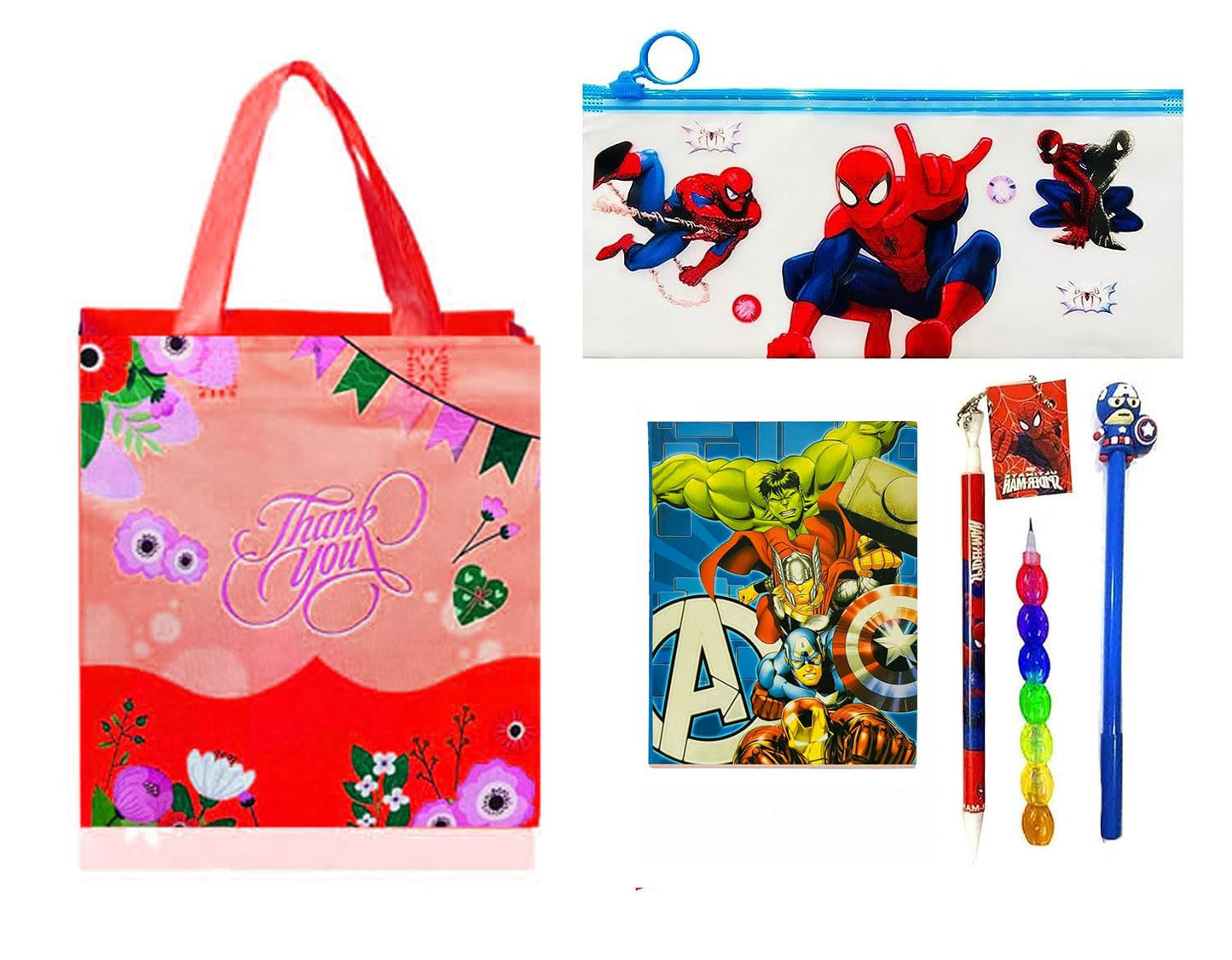 Kobbet Polyester 6Pcs Avenger Theme Party Favor Return Gift Set For Kids In Bulk Birthday Return Gift Set Avenger Pencil Pouch B