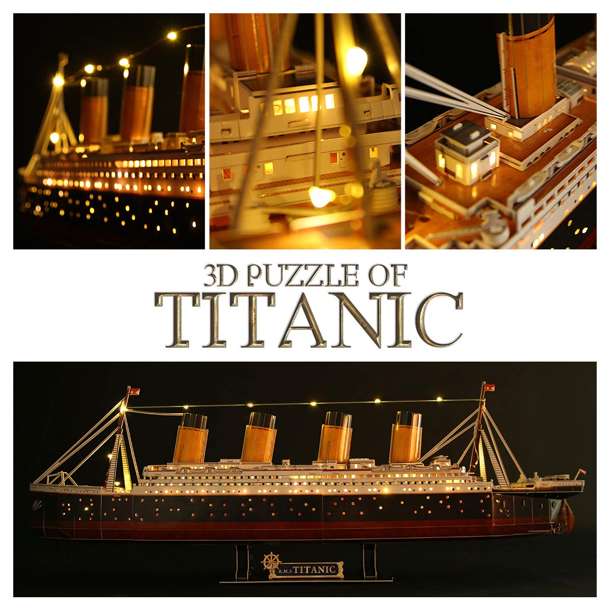 3D Puzzles For Adults - Led Titanic 35'' Large Ship - New Home Desk Decor - House Warming, Wedding, Anniversary, Valentines Day Teacher Gifts For Him Her