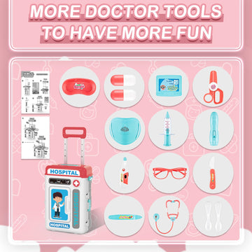 deAO Doctor Kit for Kids Pretend Medical Station Set Medical Instruments Stethoscope with Realistic & Lights Doctor Pretend Play