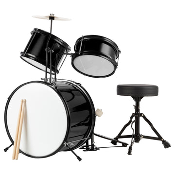 Kids Drum Set - 3-Piece Drum Kit With Cymbal, 2 Toms, Bass Drum And Pedal, Drumsticks, And Throne - Beginner Musical Instruments