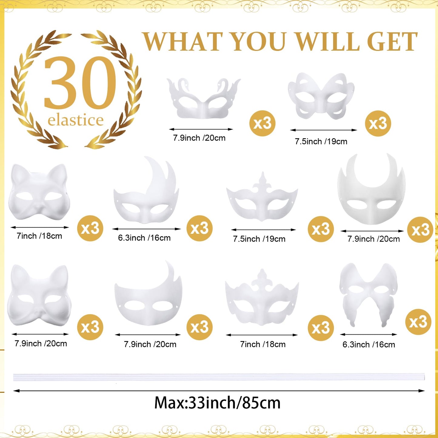Aoriher 100 Pcs 100/50/30 Pcs Paper Mache Masks Bulk DIY Blank Halloween Cat Mask for Costume Cosplay Party Mardi Gras Masquerad
