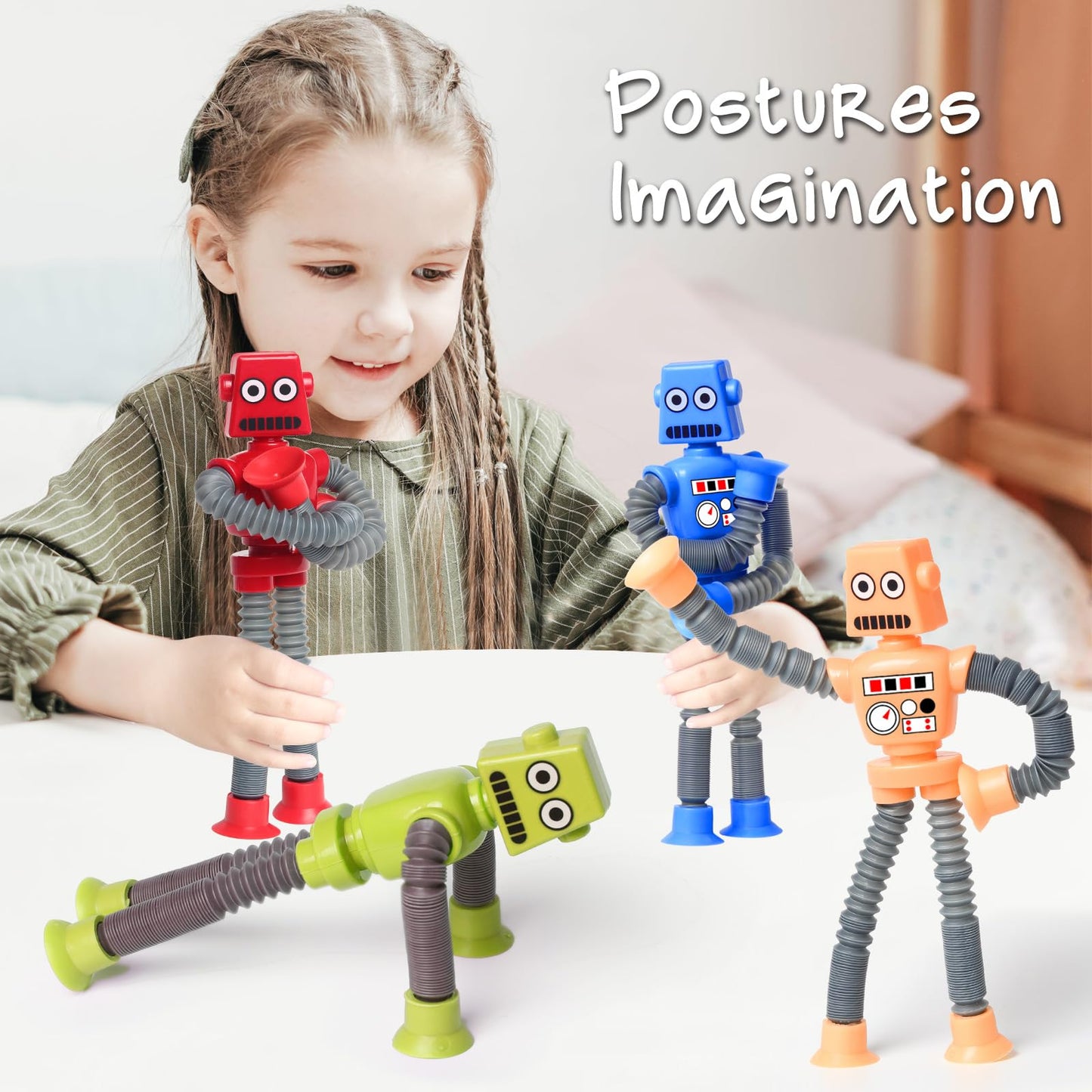 Sysama 4 Pcs Shape Changing Robot Toy, Telescopic Pop Tubes Sensory Toys For Kids With Autism, Adhd Fidget Baby Toys For Anxiety