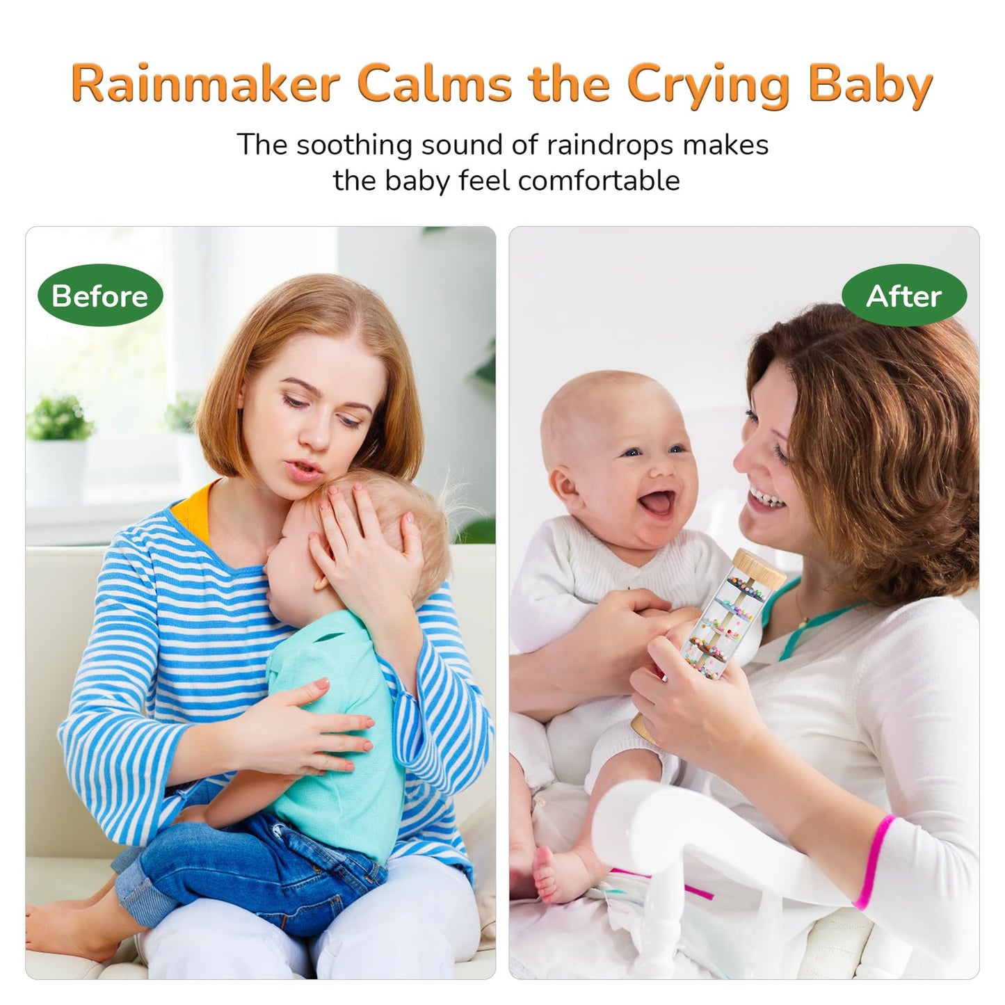 Wodi Wooden Baby Rattle Rainstick Rainmaker Montessori Musical Toy For Infants Toddlers Newborns 0-3-6-9-12 Months Sensory Devel