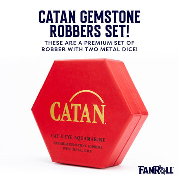 FanRoll Compatible with Catan Premium Robber & Metal Dice Set, Cat's Eye Aquamarine