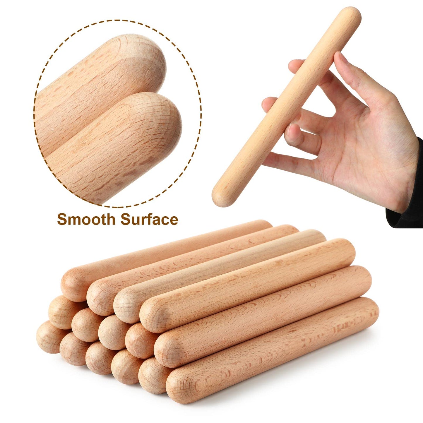 Boao 20 Pcs 8 Inch Music Rhythm Sticks For Kids Bulk, Music Lummi Sticks With Carry Bag, Classical Wood Claves Musical Percussion Instrument Drumsticks Classroom School Perform Show Set
