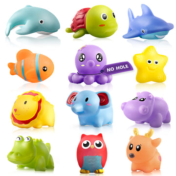 Mold Free Infant Bath Toys For18 Months - No Hole Animal Bathtub Toys, Baby Bath Tub Toys No Mold (Ocean+Wild)
