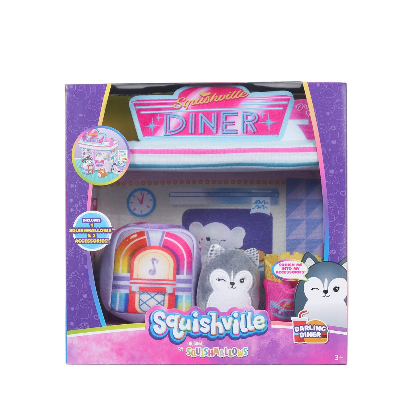Squishville By Original Squishmallows Darling Diner Playset - Includes 2-Inch Heidi The Husky Plush, Jukebox, French Fries, And Diner Playscene - Toys For Kids