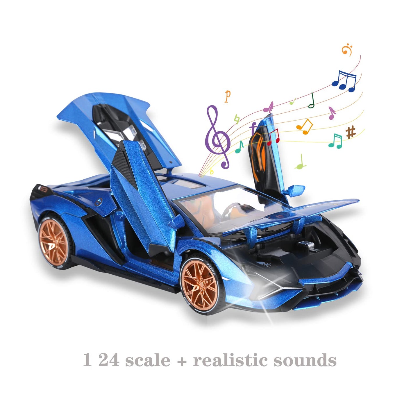 SASBSC Metal Pull Back Toy Car - Lambo Sian with Light & Sound - Blue - For Boys 3+ Years (1:24 Scale)
