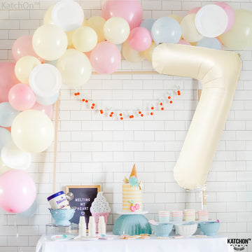 Katchon, Giant Cream Number 7 Balloon - 40 Inch | 7Th Birthday Balloon For 7Th Birthday Decorations | 7 Balloons For Birthday | Seven Balloon Number | 7 Year Old Balloon For 7 Year Decorations
