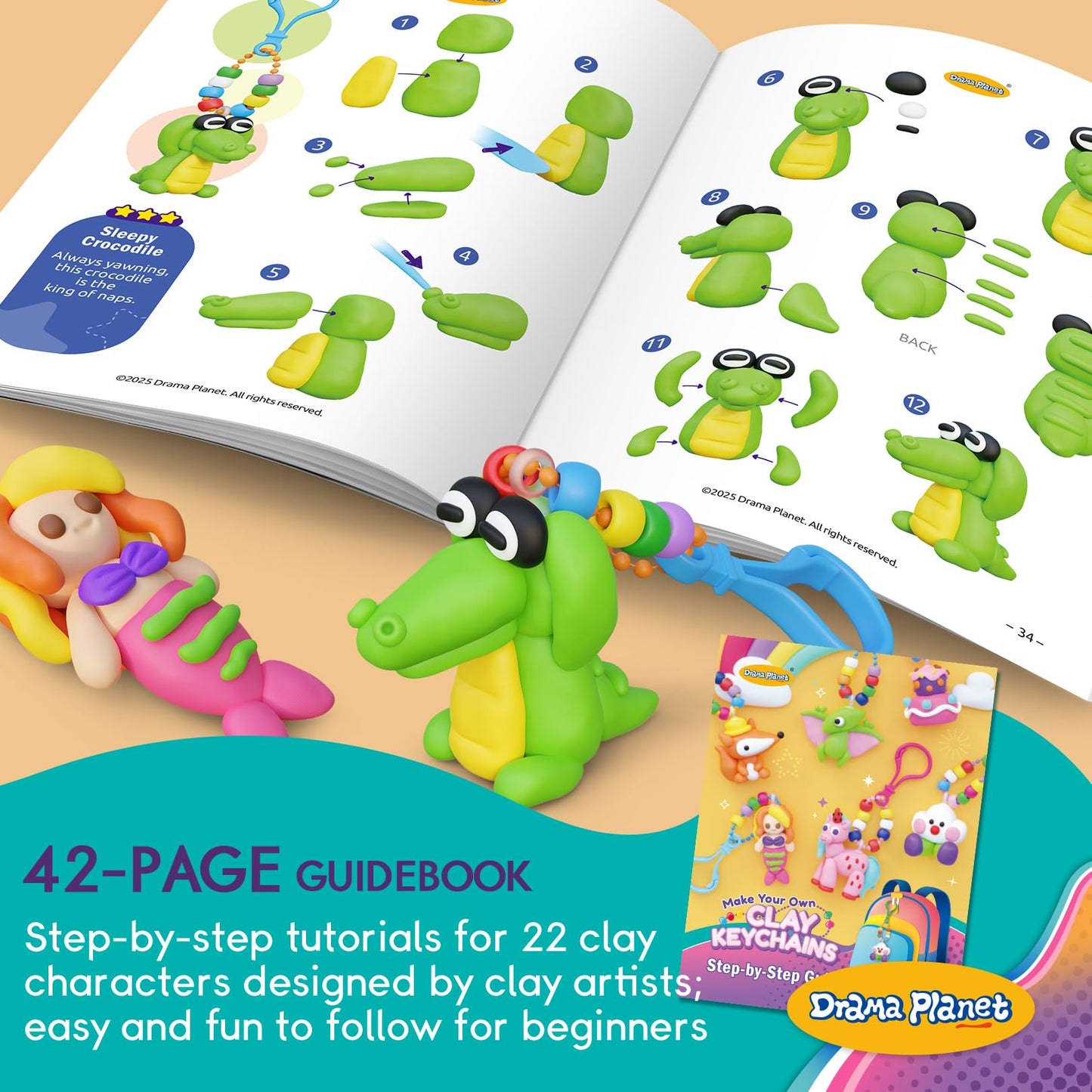 Drama Planet Make Your Own Clay Keychains - Air Dry Clay Craft Kit for Kids Ages 6 and Up, Create 8+ Charms and Bag Decorations,