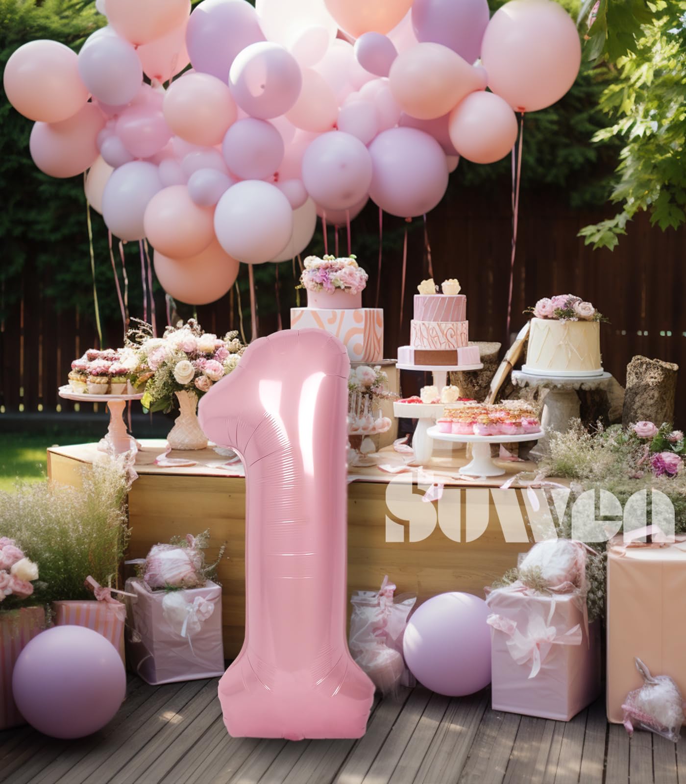 Suwen 40 Inch Pink Large 1 Balloon Numbers Big Foil Helium Number Balloons 0-9 Jumbo Happy 1St Mylar Birthday Party Decorations