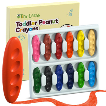 TinyGeeks 12 Peanut Crayons - Non Toxic Crayons for Toddlers - Washable for Kids Ages 4-8 - Easy To Hold - Toddlers 2-4 Years - 