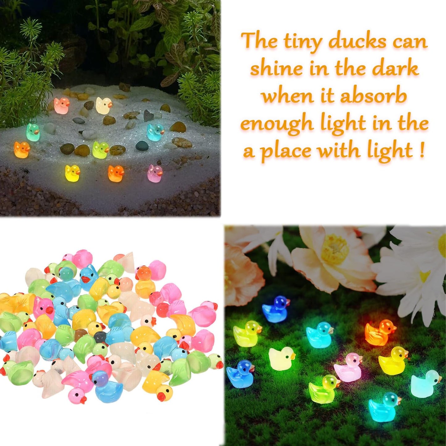 Cidinge 220 Pcs Mini Resin Ducks Luminous Tiny Ducks Miniature Duck Glow in The Dark for DIY Garden Dollhouse Duck Accessories M