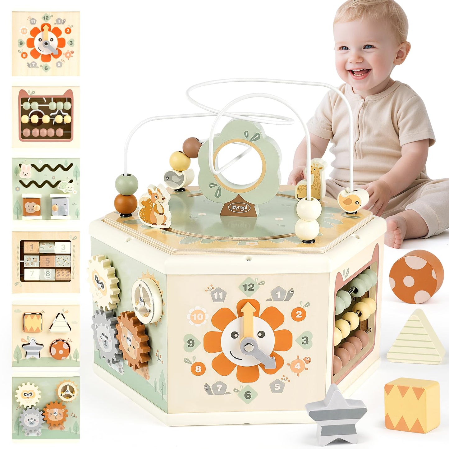 Joyreal Wooden Activity Cube - 11-in-1 Montessori Toys for 1+ Year Old Boys & Girls  Early Developmental Learning Toys for Toddlers and Kids  Ideal 1st Birthday Gift Toys for Baby(Animal Theme)