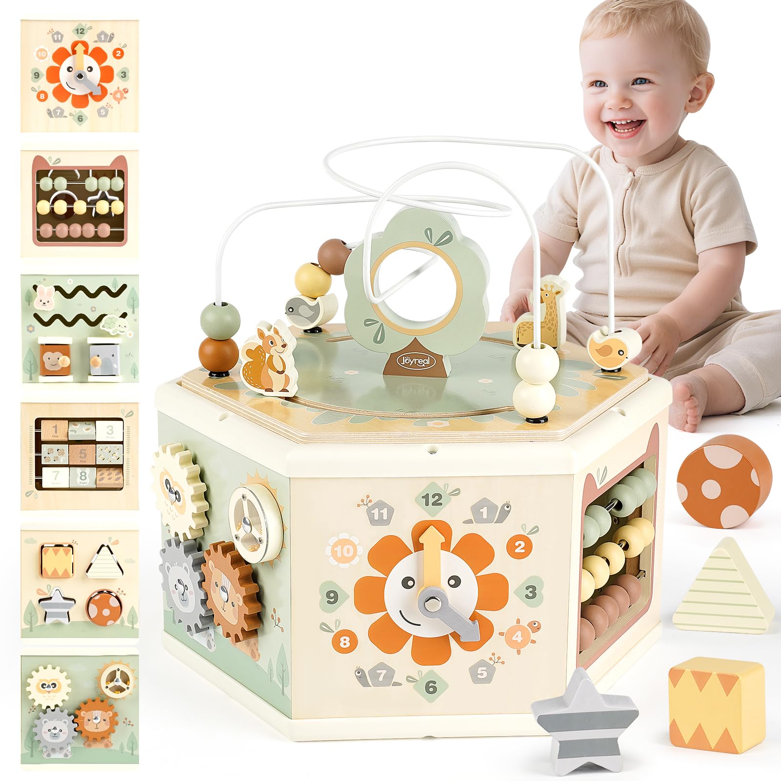 Joyreal Wooden Activity Cube - 11-in-1 Montessori Toys for 1+ Year Old Boys & Girls  Early Developmental Learning Toys for Toddlers and Kids  Ideal 1st Birthday Gift Toys for Baby(Animal Theme)