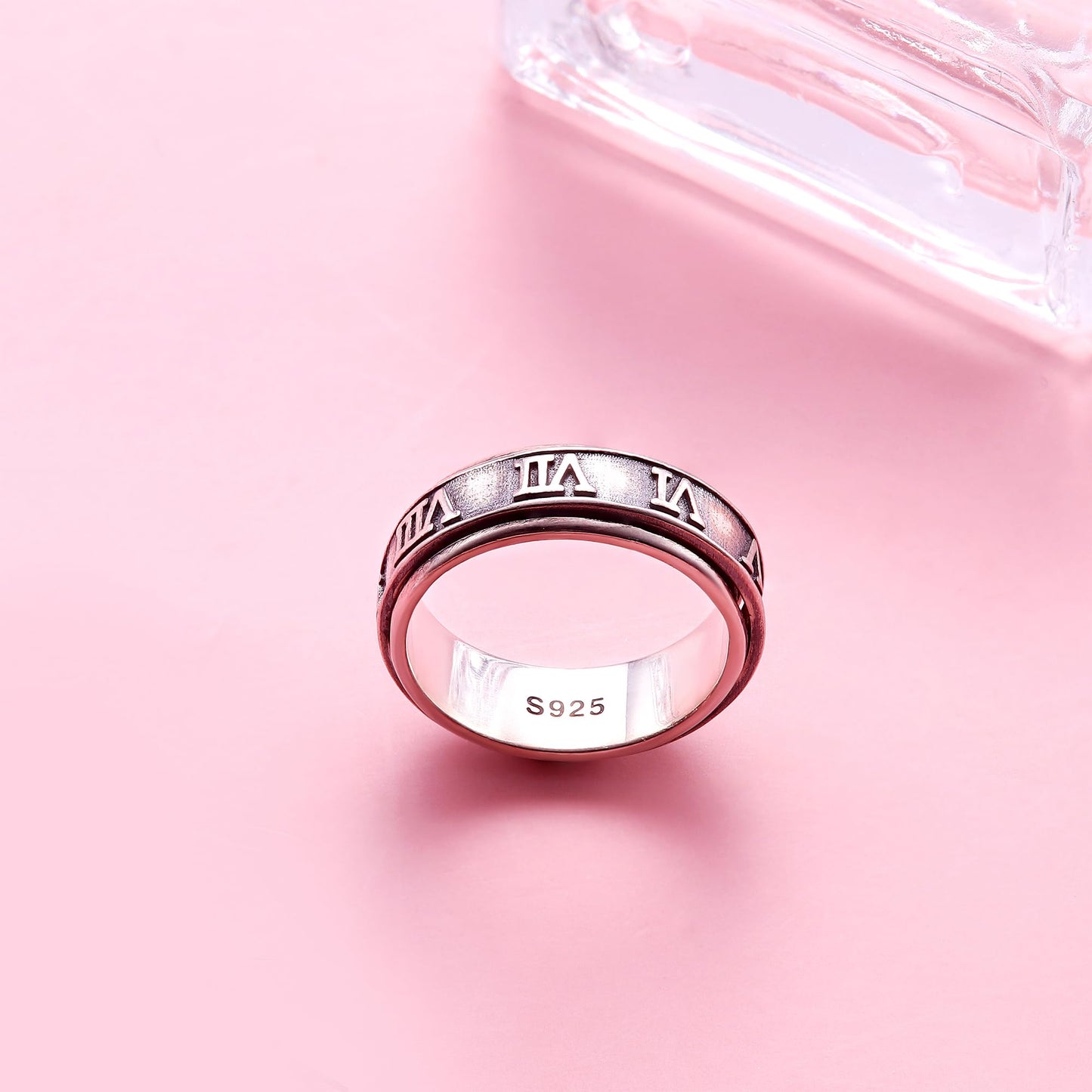 Milacolato 925 Sterling Silver Anxiety Ring For Women Men Platinum Plated Sterling Silver Band Fidget Ring Arabic Numerals Spinn