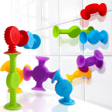 Bunmo Easter Basket Stuffers - Suction Bath Toys - Connect, Build, Create - Bath Toy - Easter Basket Essentials - Stimulating Sensory Toy - Non-Mouthable Toy 3+ - Textured 10 Pack