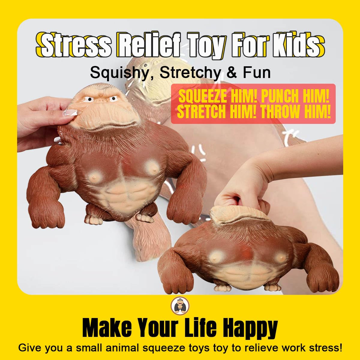 YHan Trending Stretchy Monkey Toy  Stretch Gorilla Toy  Kids mature-themed Stress Relief Squishy Toys Anxiety TikTok Gift Idea Stretch Gorilla Funny (Large)