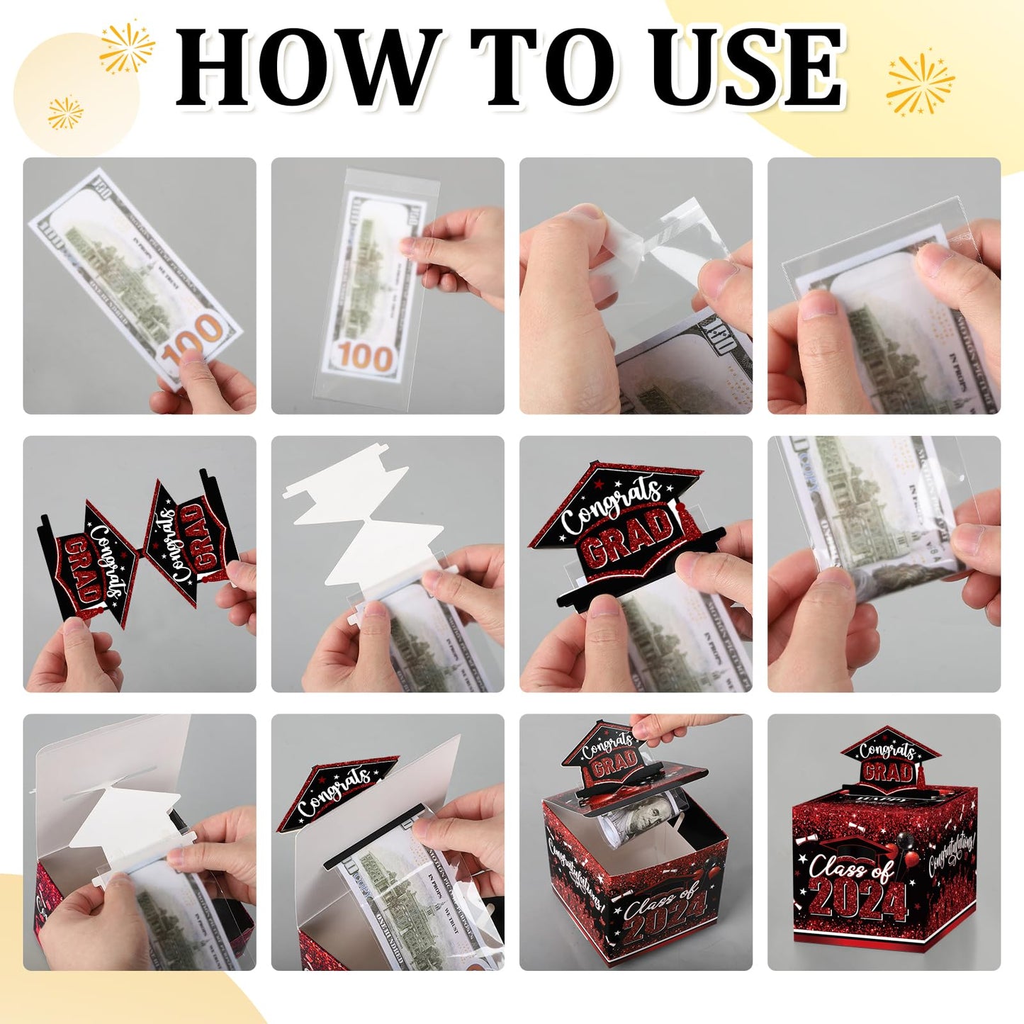 Graduation Money Box For Cash Gift Pull, Black Red Money Pull Box Gift 2024 Grad Suprise, Funny Graduation Party Gift Pull Money