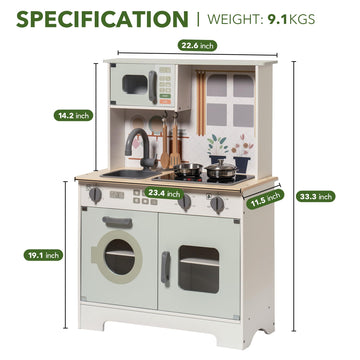 Robotime Play Kitchen Set For Kids Toddlers, Wooden Kids Play Kitchen Playset With Real Lights & Sounds, Pretend Toddler Kitchen