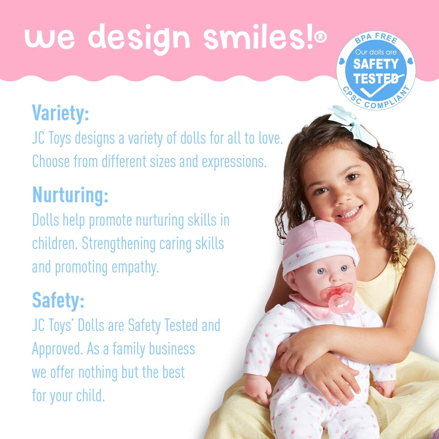 JC Toys 20" Caucasian Soft Body Baby Doll - Washable Vinyl, Pink Outfit & Hat, Model 15340_A, Ideal for Children 2 Years +