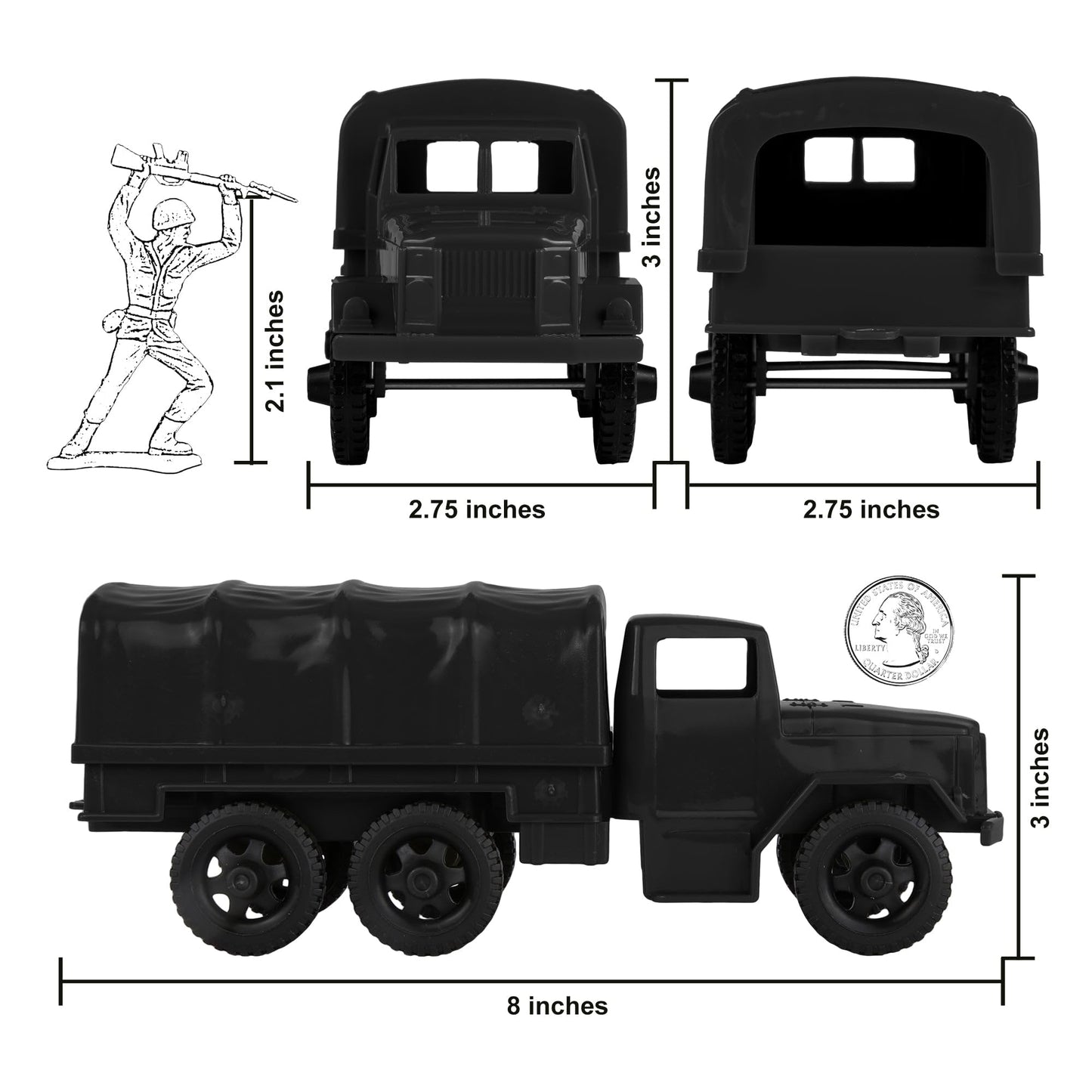 TimMee Plastic Army Men Trucks - Black M34 Deuce and a Half Cargo Vehicles US Made