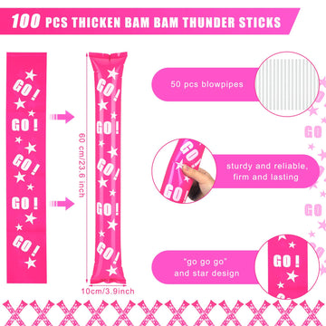 Hungdao 100 Pcs Thunder Sticks Spirit Boom Sticks Cheerleading Football Noise Makers Inflatable Noisemakers For Party Dance Bask