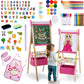 SWINSKUAD 2-in-1 Double Sided Kids Easel, Height-Adjustable Art Easel for Boys and Girls Ages 3-10, Including 100+ Accessories 