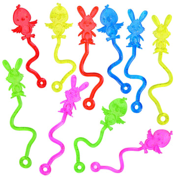 codree 50 Pcs Glitter Easter Sticky Hands Toys, Bunny Chick Stretchy Sticky Hands, Easter Themed Sensory Toy for Kids