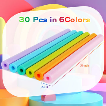 Sratte 30 Pcs Pool Noodles Bulk 39 Inch Foam Hollow Noodles Jumbo Diy Decorations Large Foam Swim Water Noodles For Swimming Floating Craft Projects(Macaron Color)