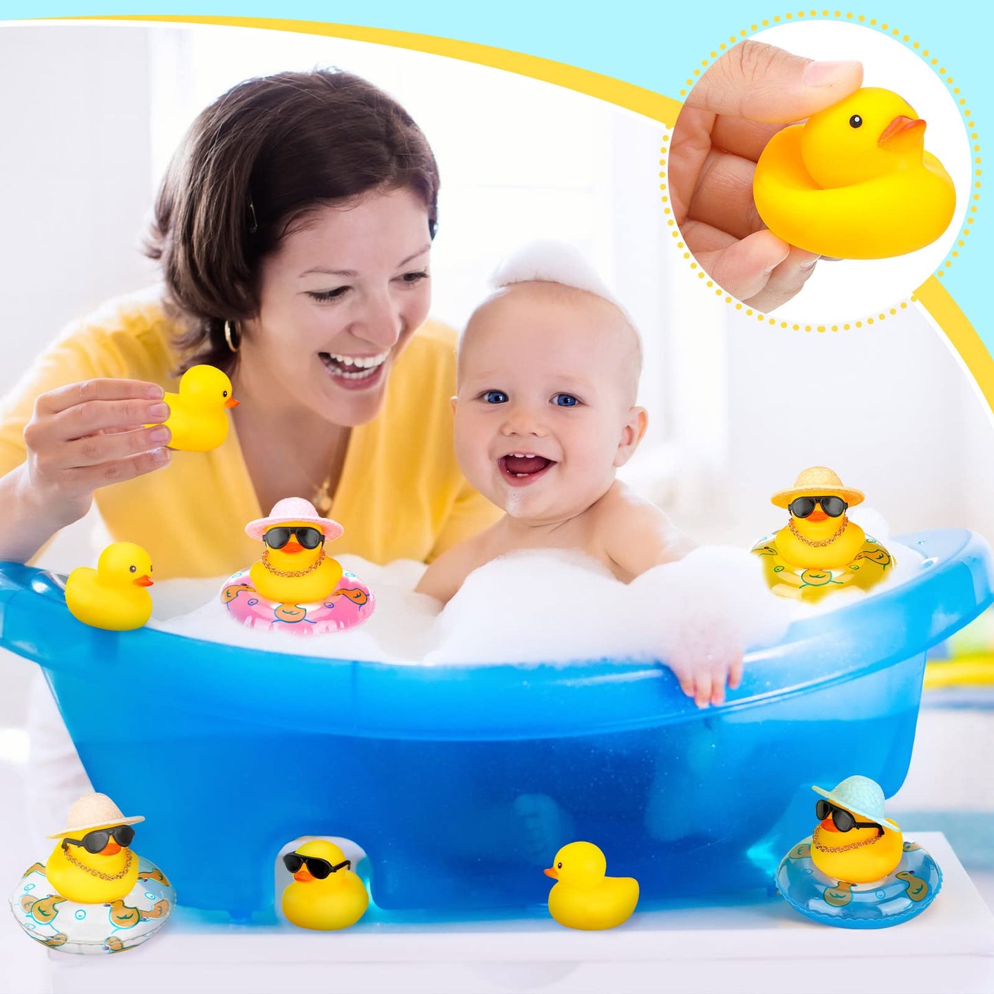 Marsui 48 Pcs Mini Rubber Ducks Summer Beach Funny Rubber Ducky Bathtub Shower Ducks for Baby Shower Swimming Pool Toys