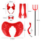 Hillban 6 Pcs Halloween Devil Costume Set Include Sequin Red Horns Headband Devil Tail Bowtie Devil Wings Long Gloves Devil Fork