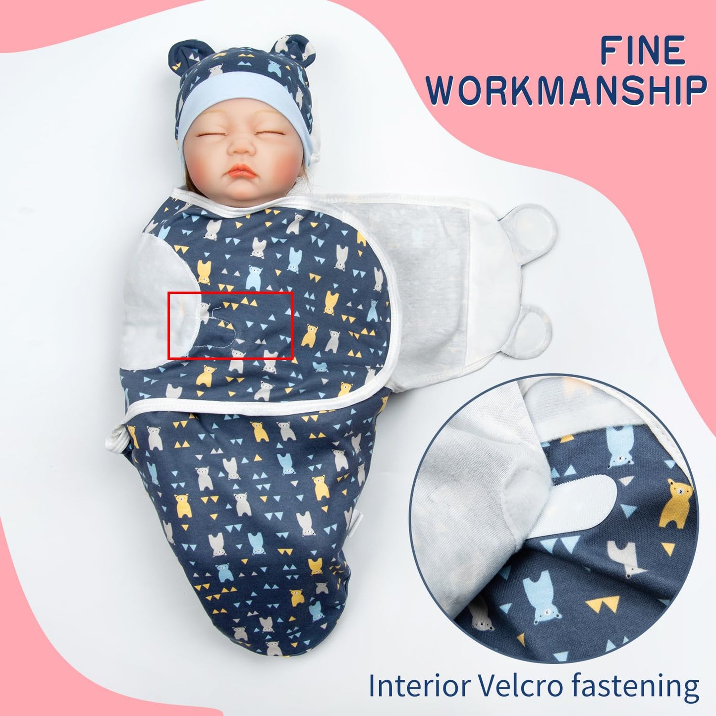 Reborn Baby Doll Blanket Accessories For 17-22 Inch Reborn Dolls Girls/Boys Soft Cotton Blue Bear Blanket 2Pcs Reborn Toddler Do