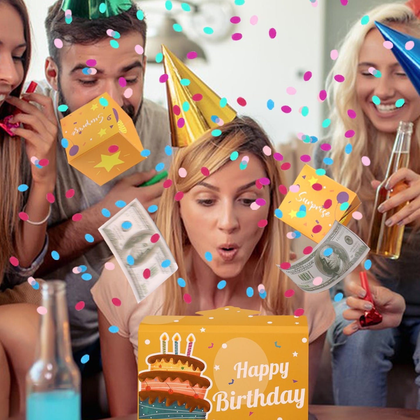 Baborui Pop Up Birthday Card With Confetti, Happy Birthday Surprise Gift Box Explosion For Money, Cash Birthday Surprise Box For
