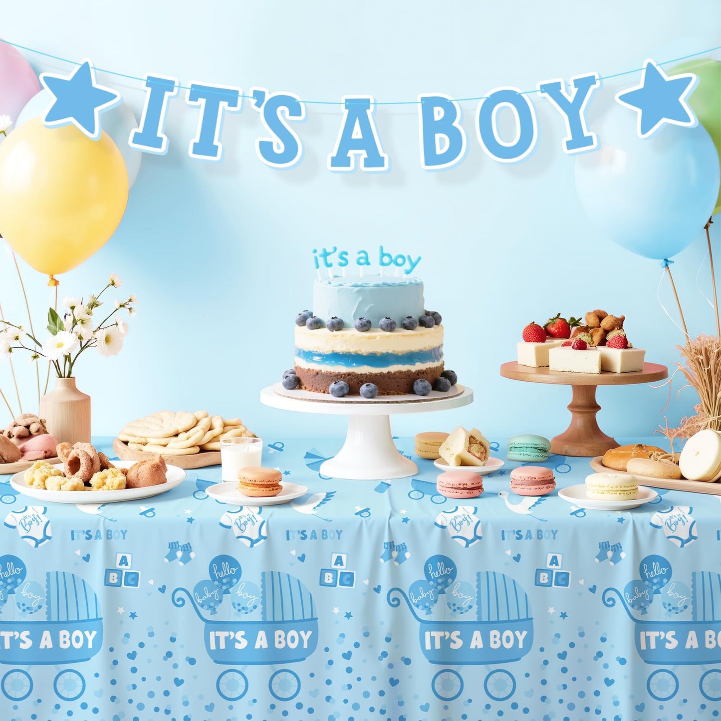 Gatherfun Baby Boy Shower Party Supplies: 2-Pack Its A Boy Decorations,Disposable Plastic Tablecloth, Ideal Table Cover for Baby