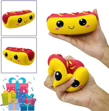 Funnysquee Slow Rising Hot Dog Squishies Toy For Kids Birthday Gift,Cute Simulation Food Stress Relief Squishys Squishi Squeeze Toys